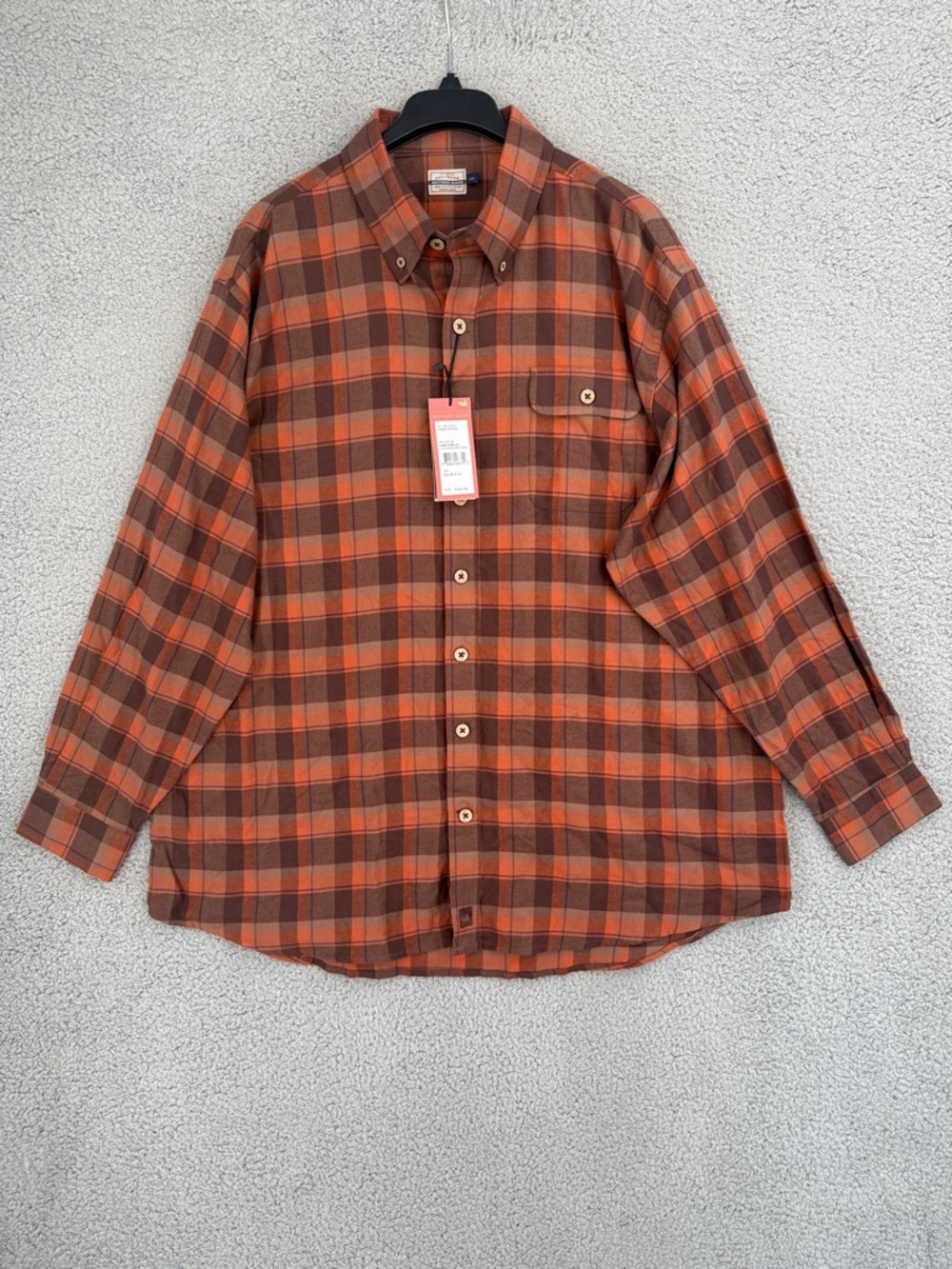 Southern Marsh Mens 2XL long sleeve button down twill flannel plaid shirt Orange